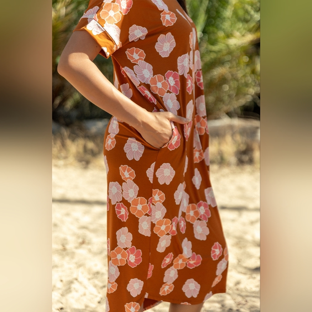 Ava Sky Fighting Eel Dress Momo Midi in Caramel Ilima, Size Small (NWT) - Picture 2 of 4
